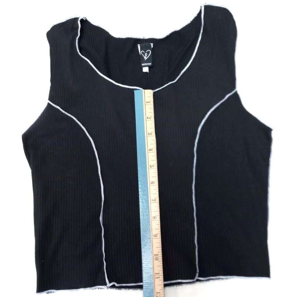 Windsor Sexy Sleeveless Black Top Size Small with White Piping - Picture 4 of 8